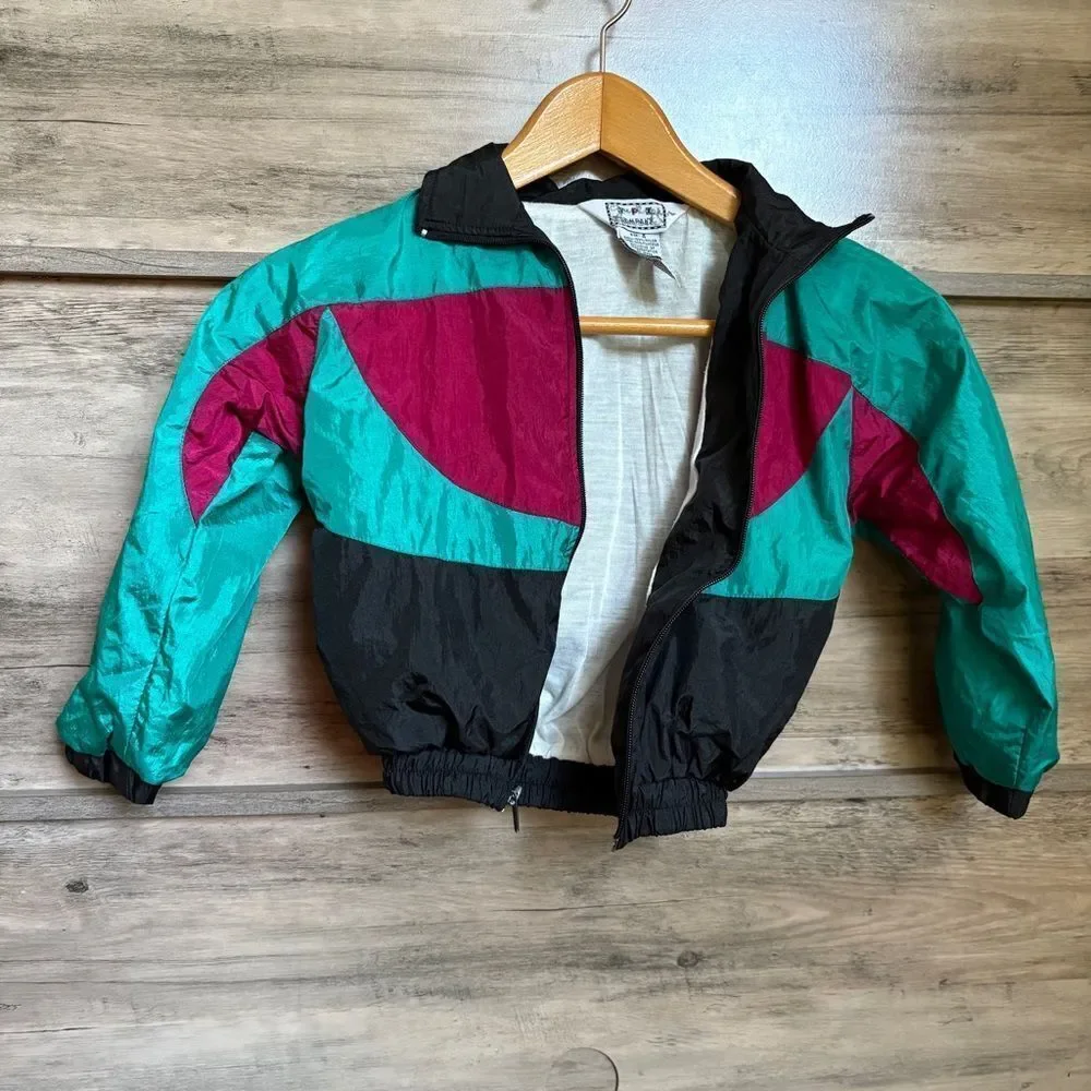 Colorblock Vintage 80s 90s Windbreaker Jacket Teal Fuchsia Black Boys 4 good pre